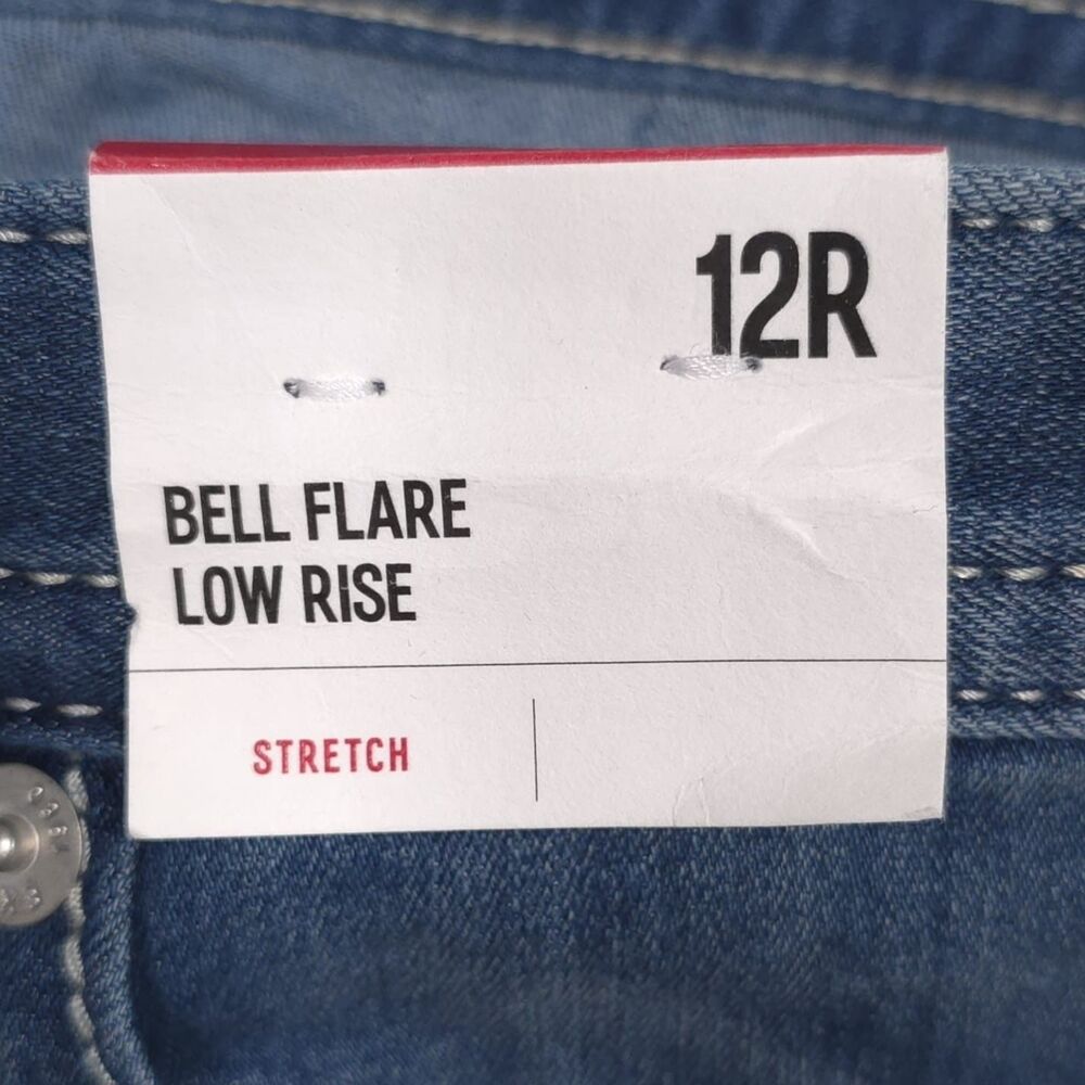 EXPRESS New Bell Flare Low Rise‎ Jeans Stretch Blue Women Size 12 R Bootcut - Picture 14 of 15